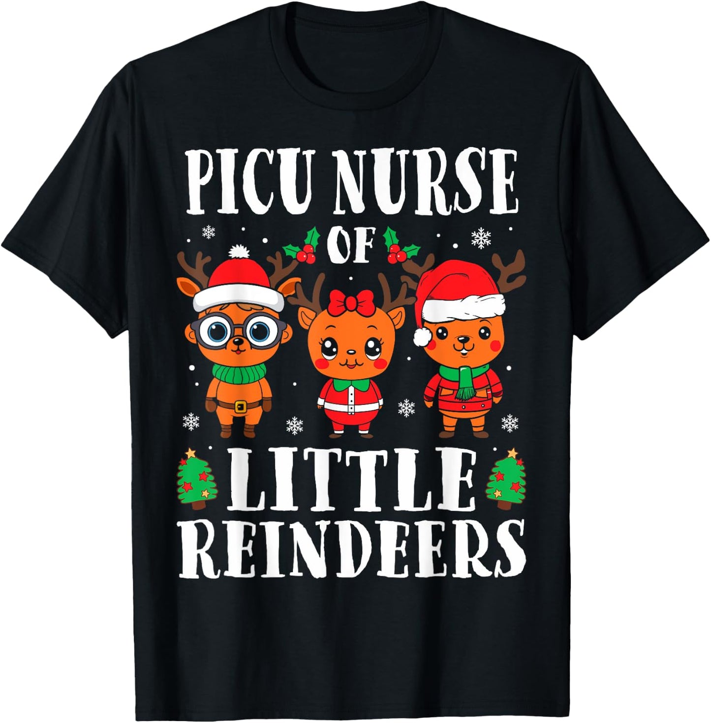 PICU Nurse of Smart Reindeers Pediatric Nurse Christmas T-Shirt - T-Shirt | Black