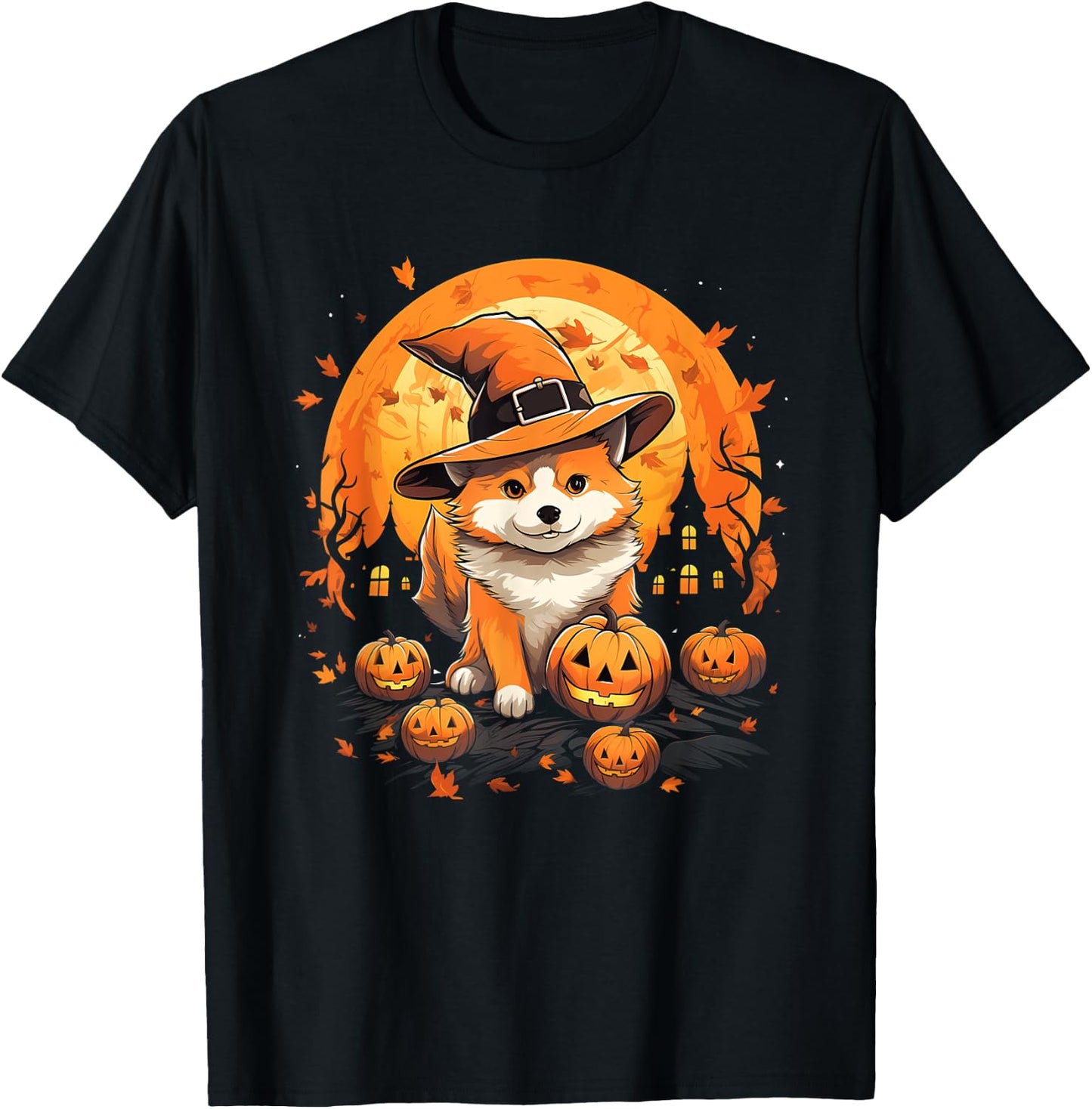Spooky Jindo Dog Witch Halloween T-Shirt - T-Shirt | Black