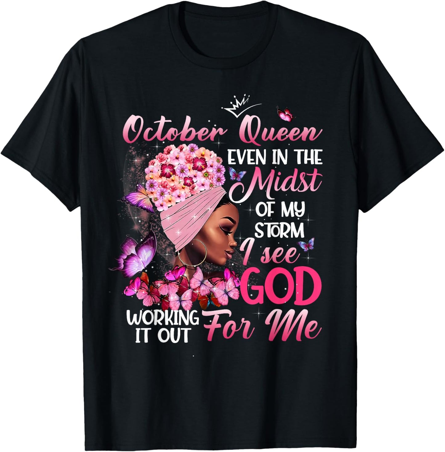 October Queen Melanin Girl Happy Birthday Black Queen T-Shirt - T-Shirt | Black