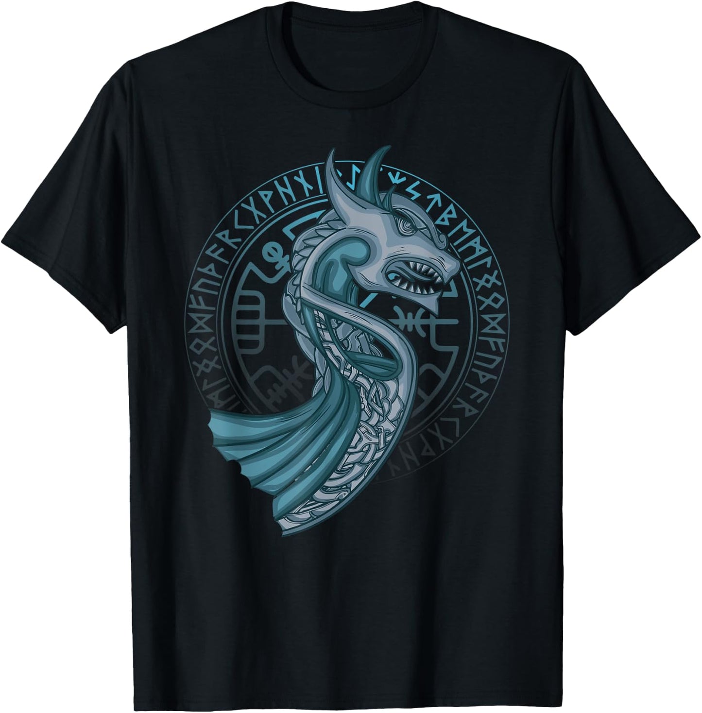 Dragon Boat Runes Circle Norse Compass Viking Fan T-Shirt - T-Shirt | Black