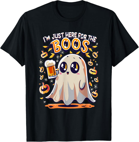 Funny Halloween Ghost Costume I'm Just Here for the Boos T-Shirt - T-Shirt | Black
