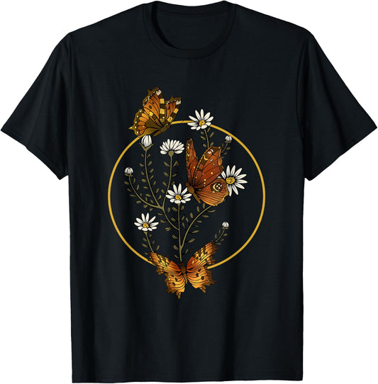 Cottagecore Goblincore Fairycore Graphic Flower Butterfly T-Shirt - T-Shirt | Black