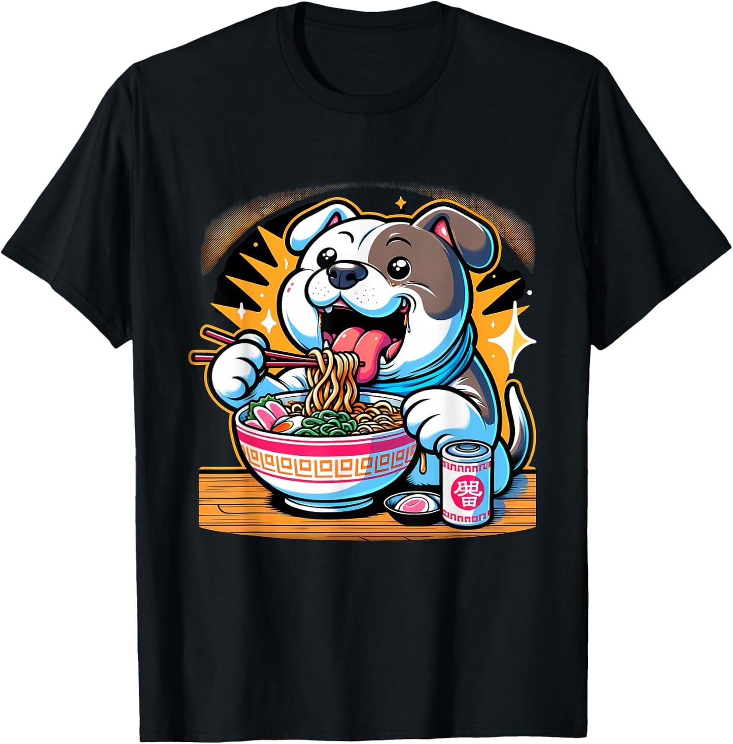Kawaii Anime Pit Bull Dog Ramen T-Shirt - T-Shirt | Black