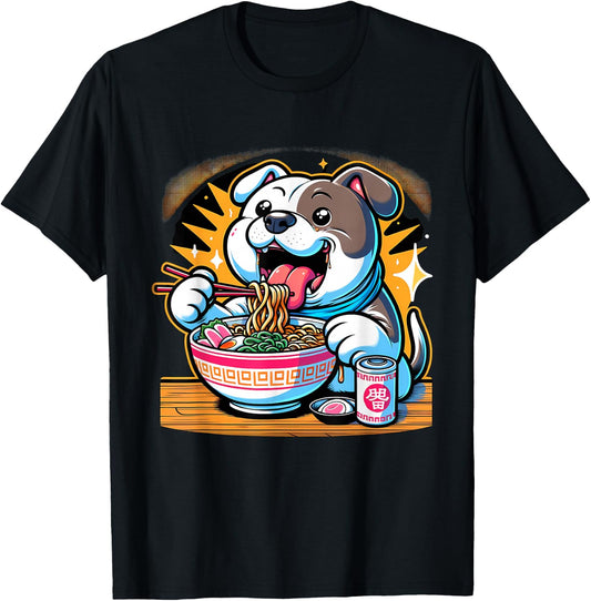 Kawaii Anime Pit Bull Dog Ramen T-Shirt - T-Shirt | Black