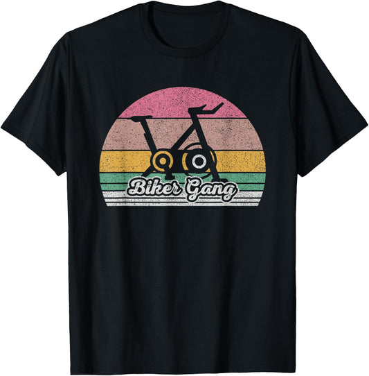 Retro Biker Gang Funny Spin Saying Gym Workout Spinning Gift T-Shirt - T-Shirt | Black