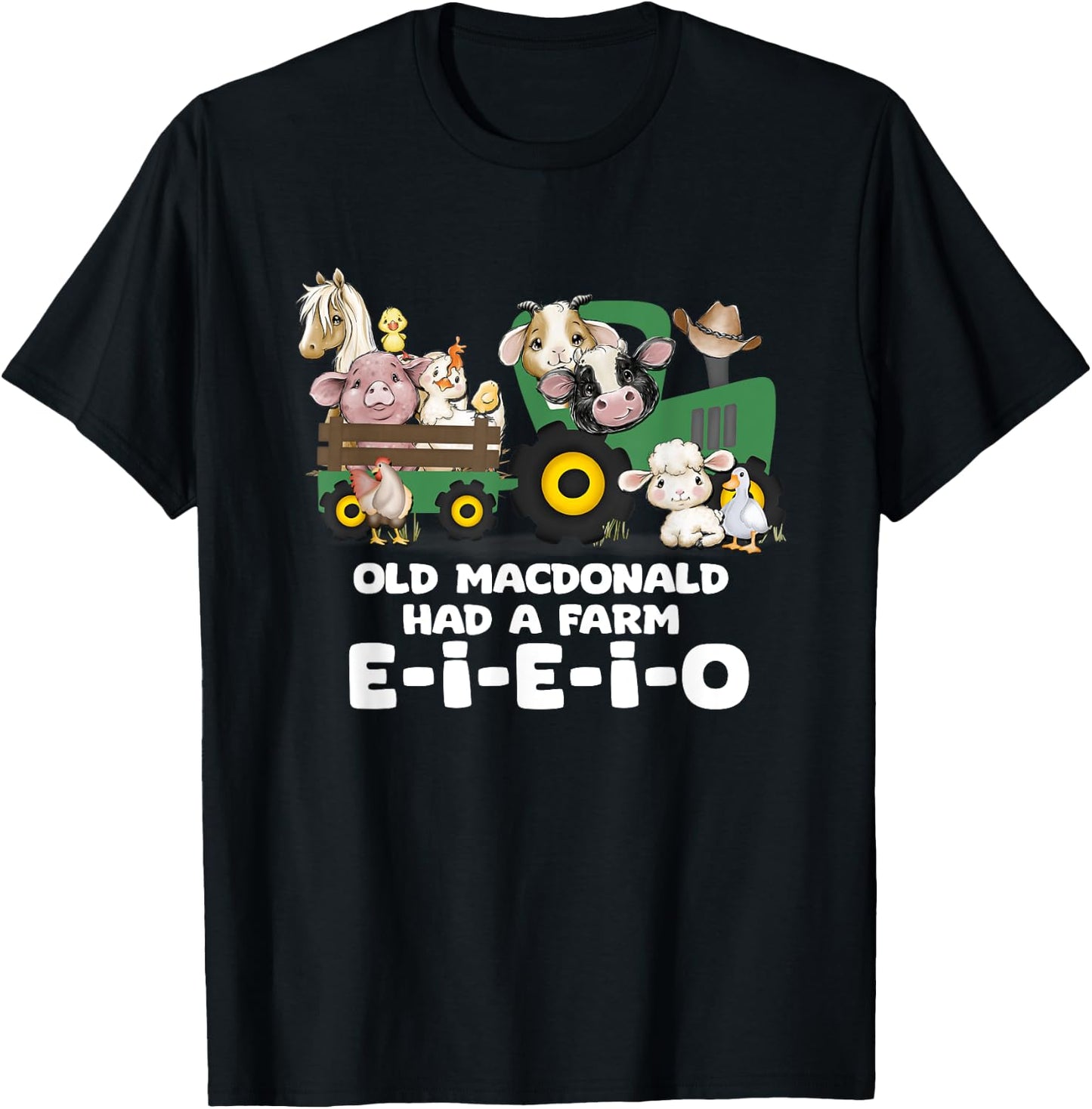 Toddler Kids Old MacDonald Had a Farm E-I-E-I-O Nursery Song T-Shirt - T-Shirt | Black