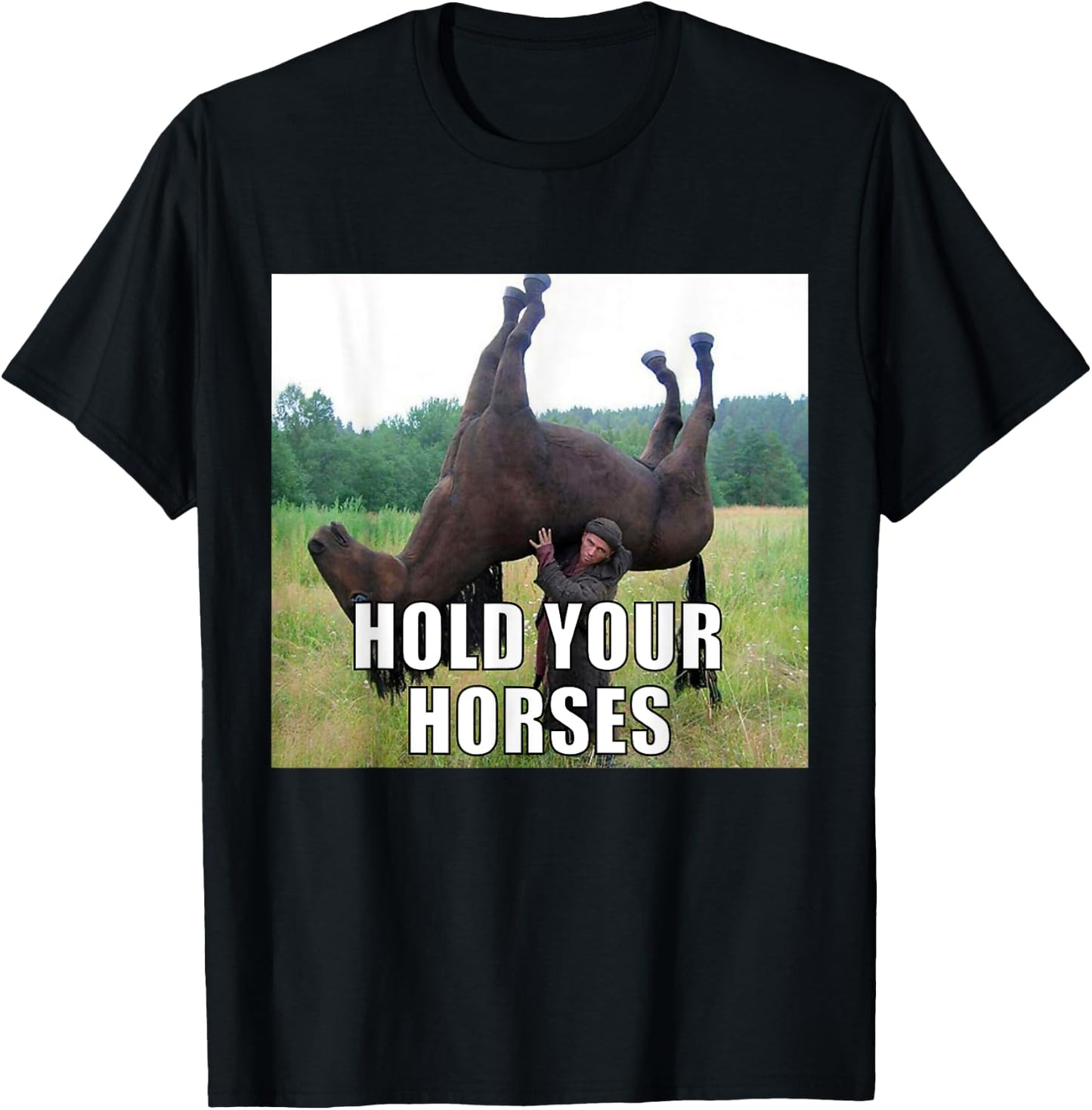 Hold Your Horses Funny Meme T-Shirt - T-Shirt | Black