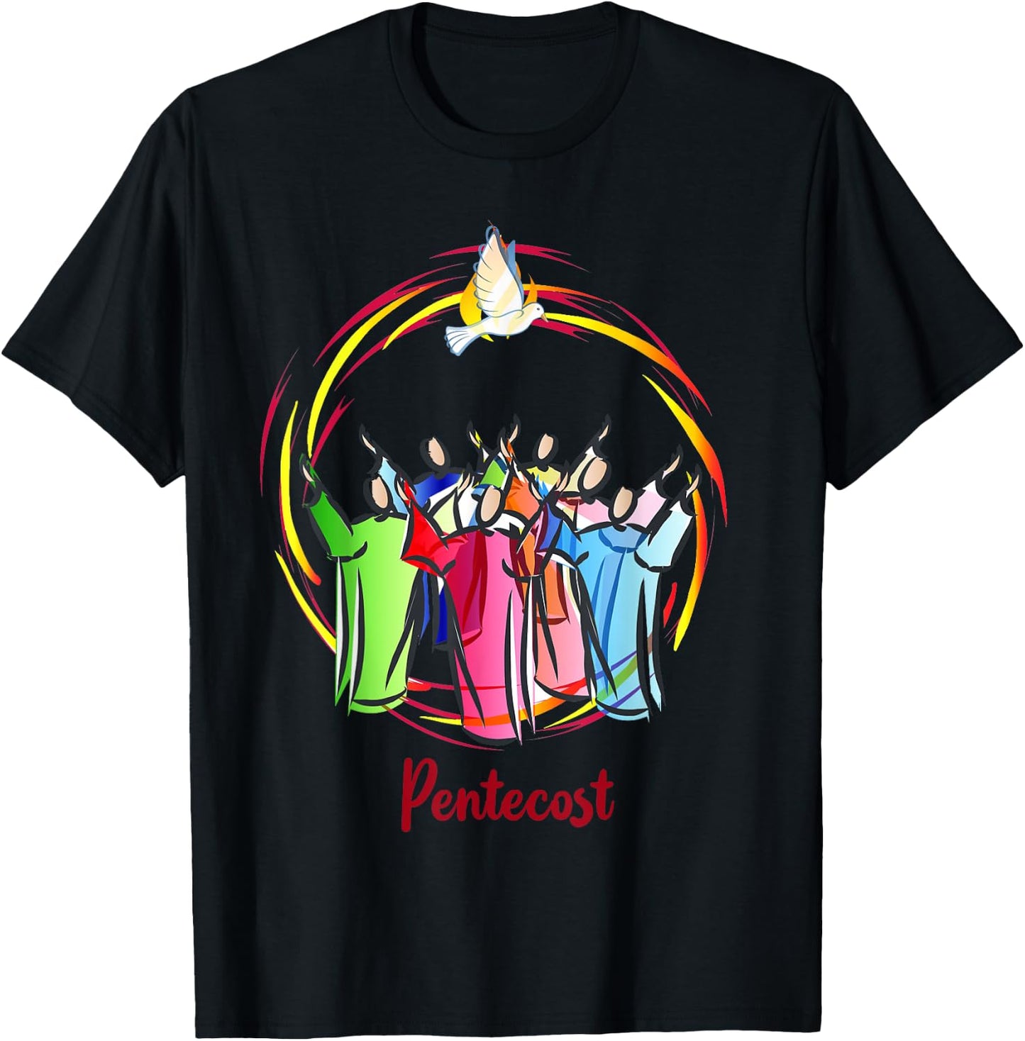 Pentecost Doves Tongues Fire Flame Holy Spirit Catholic T-Shirt - T-Shirt | Black
