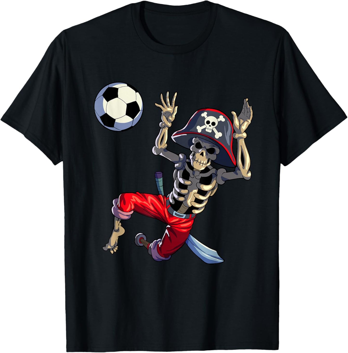 Soccer Skeleton Halloween Soccer Goalkeeper Pirate Halloween T-Shirt - T-Shirt | Black