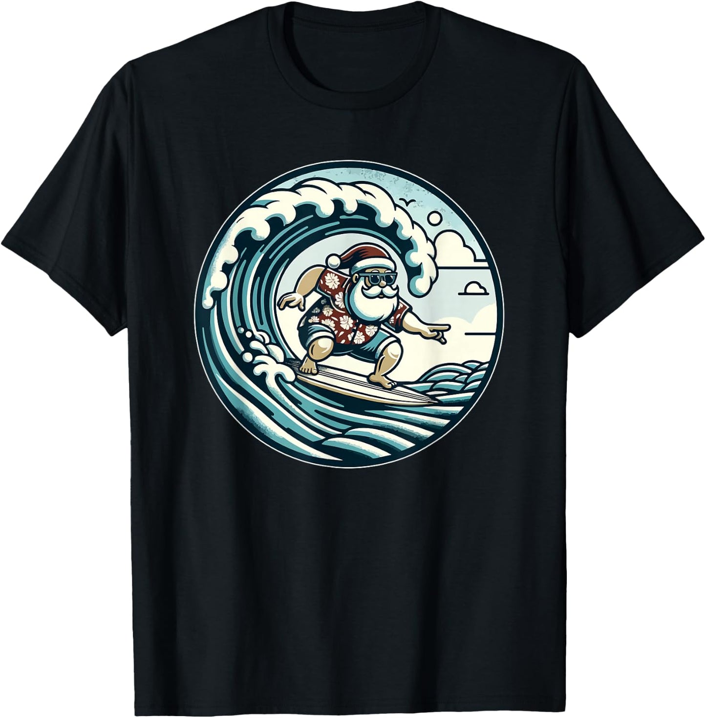 Santa Claus Hawaiian Surfing Christmas Aloha Tropical Xmas T-Shirt - T-Shirt | Black