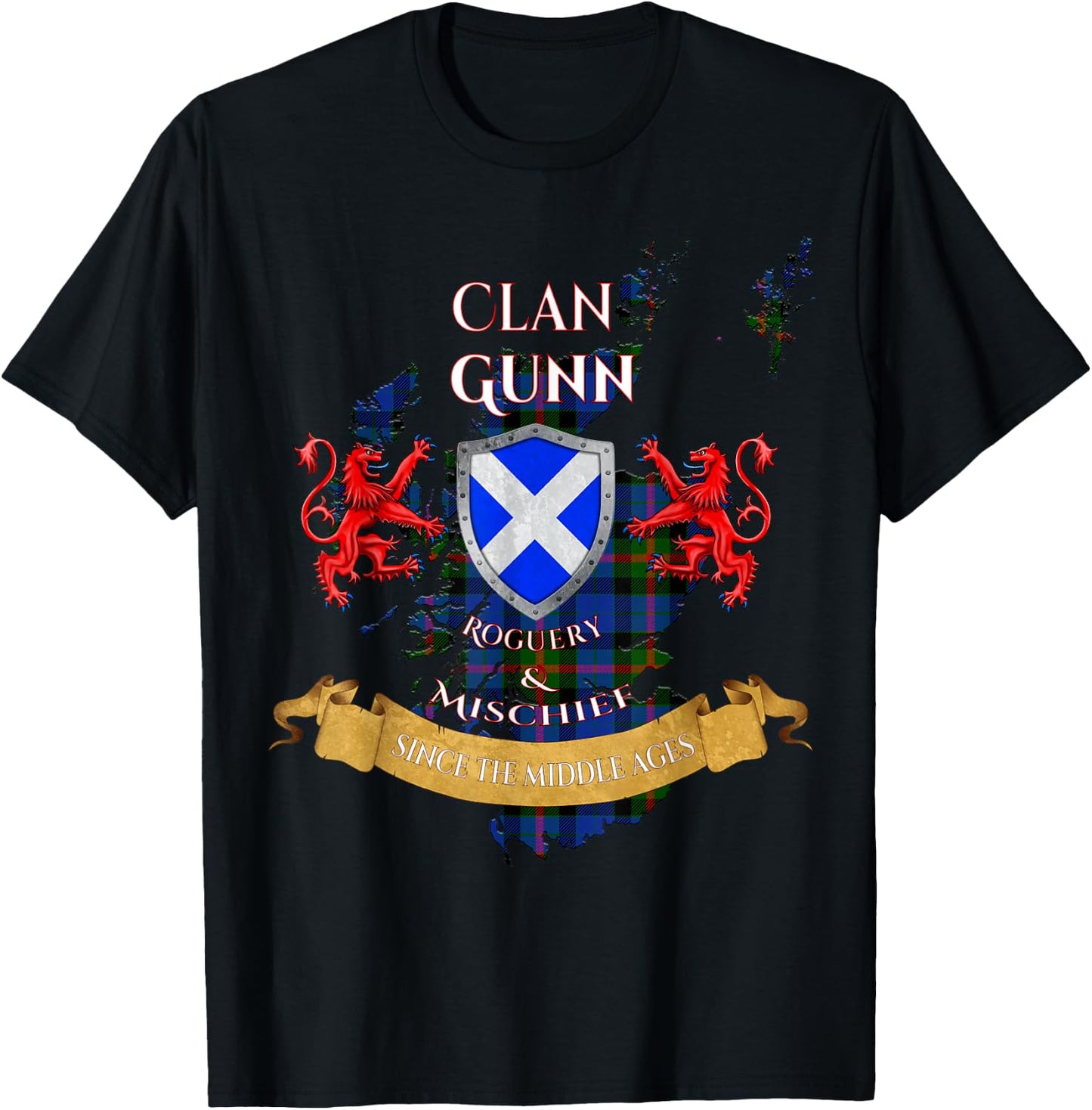 Gunn Scottish Family Clan Middle Ages Mischief T-Shirt - T-Shirt | Black
