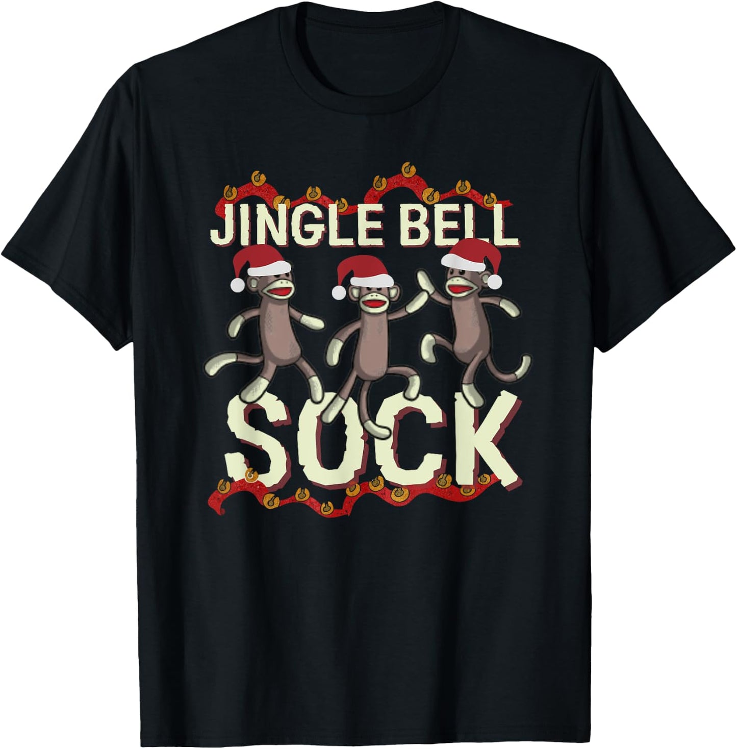 Jingle Bell Sock Funny Sock Monkey Christmas T-Shirt - T-Shirt | Black