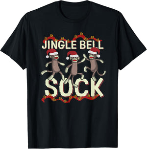 Jingle Bell Sock Funny Sock Monkey Christmas T-Shirt - T-Shirt | Black