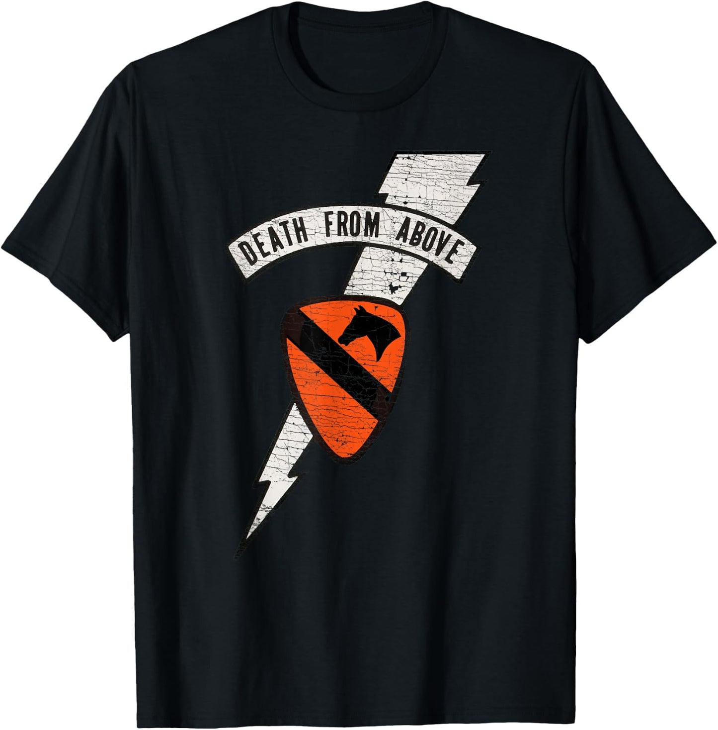 "Death From Above" Air Cavalry Lightning Logo (Distressed) T-Shirt - T-Shirt | Black