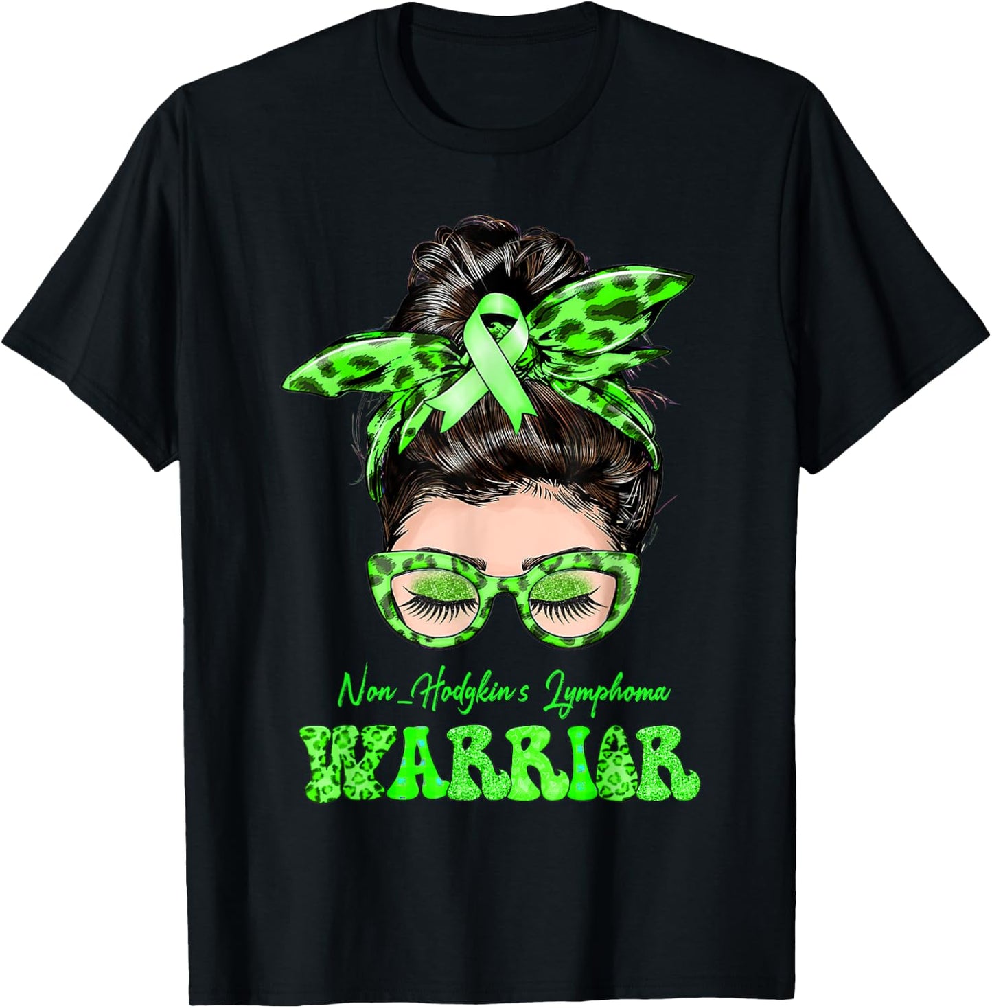 Non-Hodgkin's Lymphoma Warrior Messy Bun T-Shirt - T-Shirt | Black