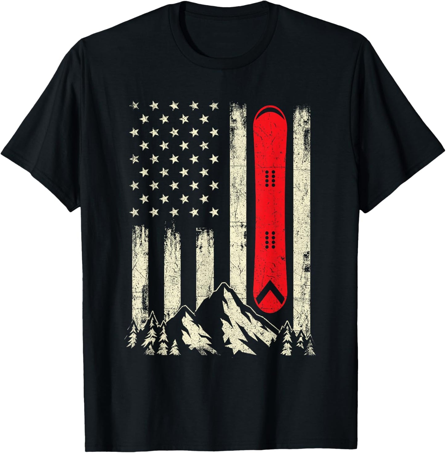 Snowboarding Lover - USA Flag Snowboarder Wintersports Lover T-Shirt - T-Shirt | Black