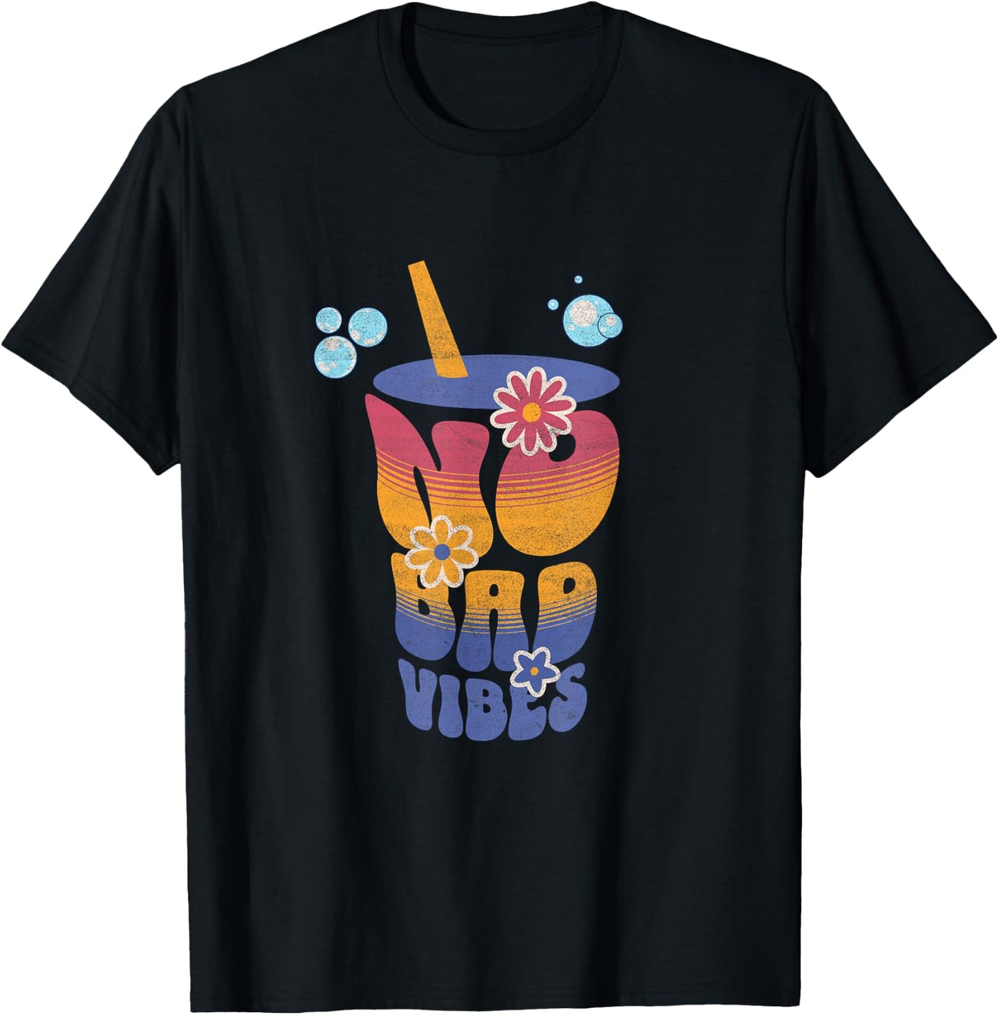 No Bad Vibes Summer Retro Sunset Think Positive Wellbeing Women T-Shirt - T-Shirt | Black