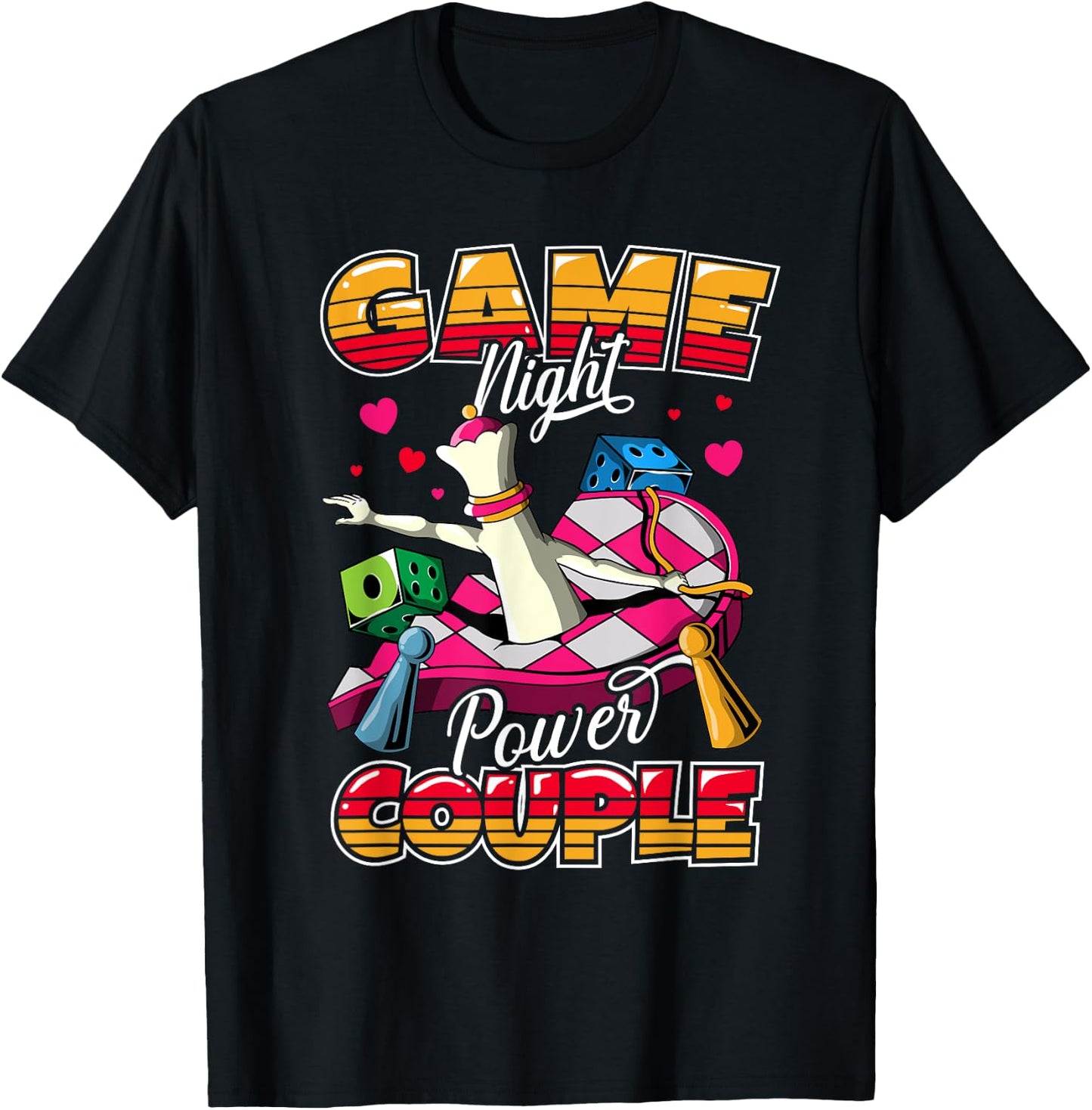 Couples Game Night Matching Outfit | Game Night Power Couple T-Shirt - T-Shirt | Black