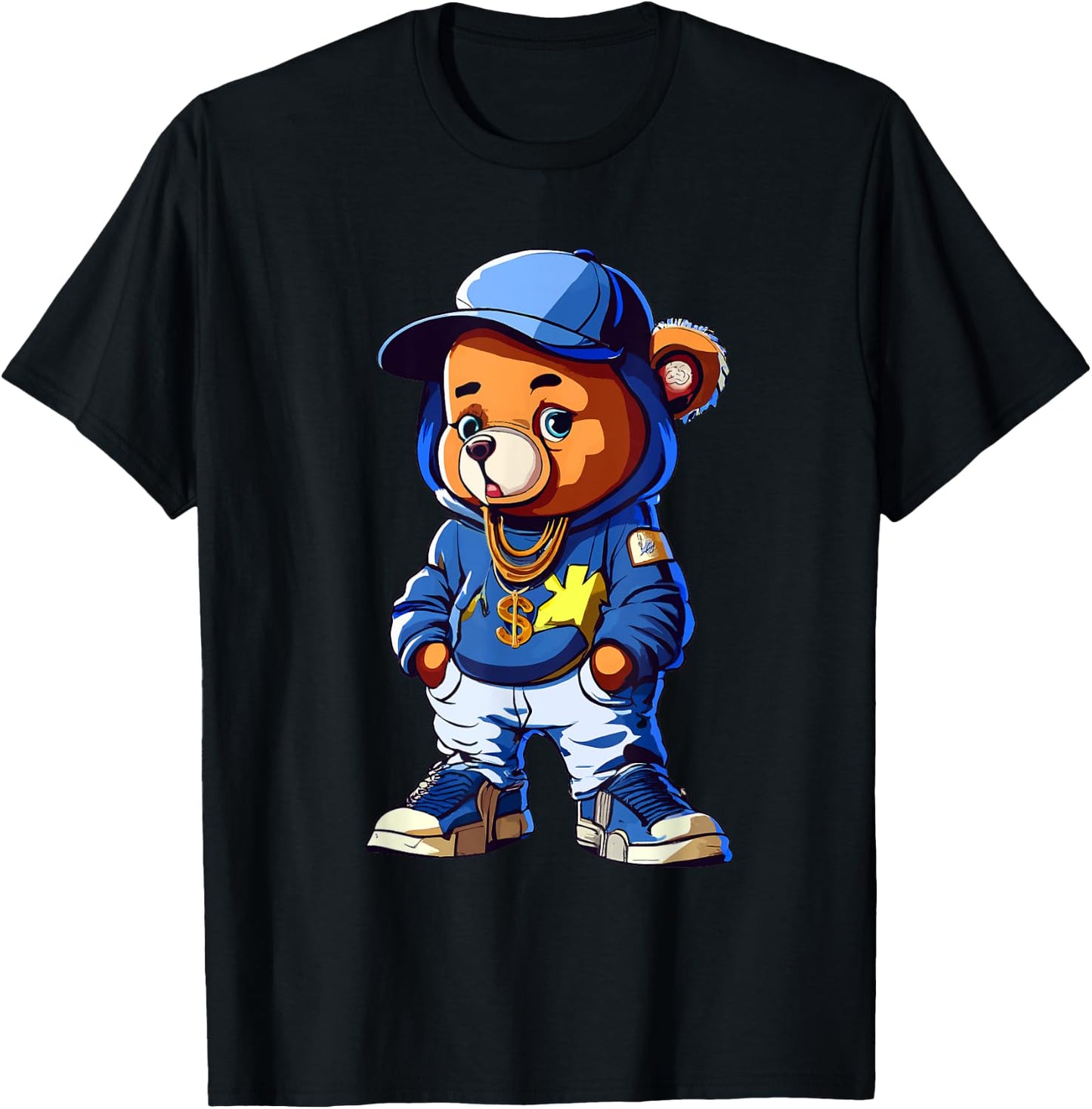 Cute Hip Hop Teddy Bear 90 hip hop clothing graffiti T-Shirt - T-Shirt | Black