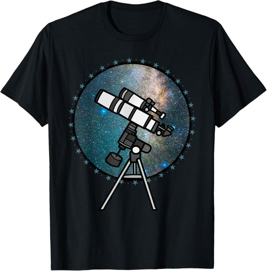 Astronomy Telescope Night Sky Observation Galaxy T-Shirt - T-Shirt | Black