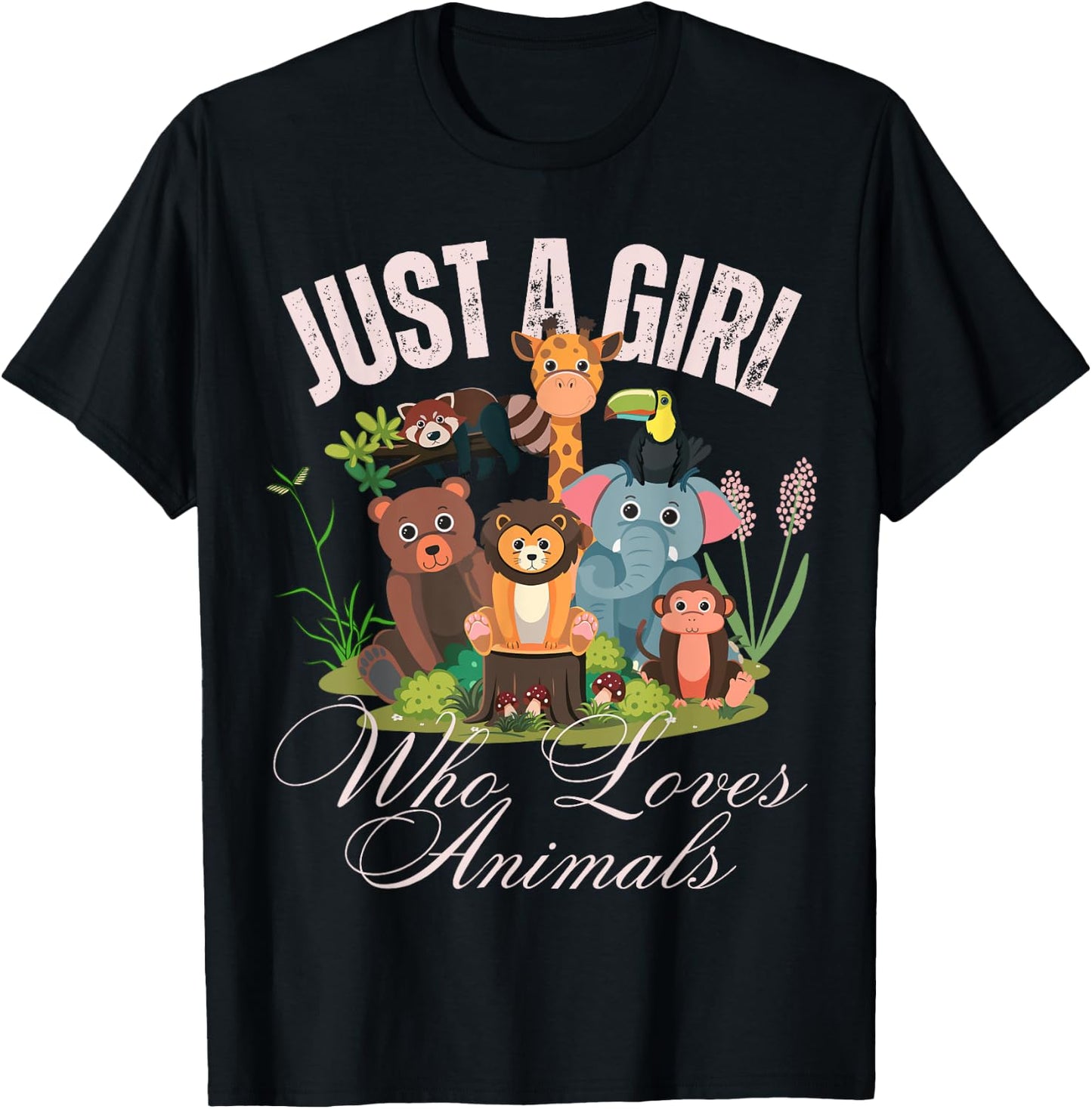 Just A Girl Who Loves Animals Lover kids Wild Zoo Animals T-Shirt - T-Shirt | Black