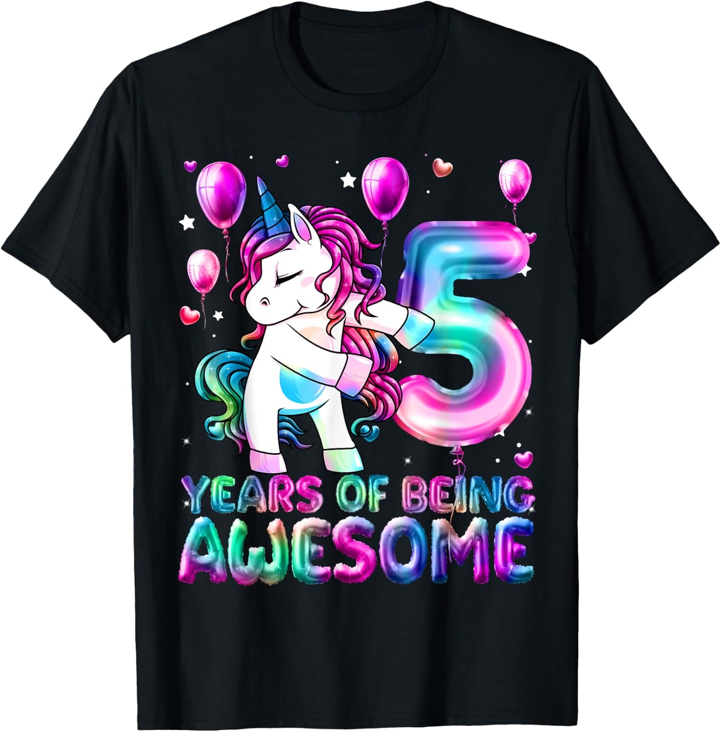 5 Years Of Being Awesome 5th Birthday Girl Unicorn Party T-Shirt - T-Shirt | Black