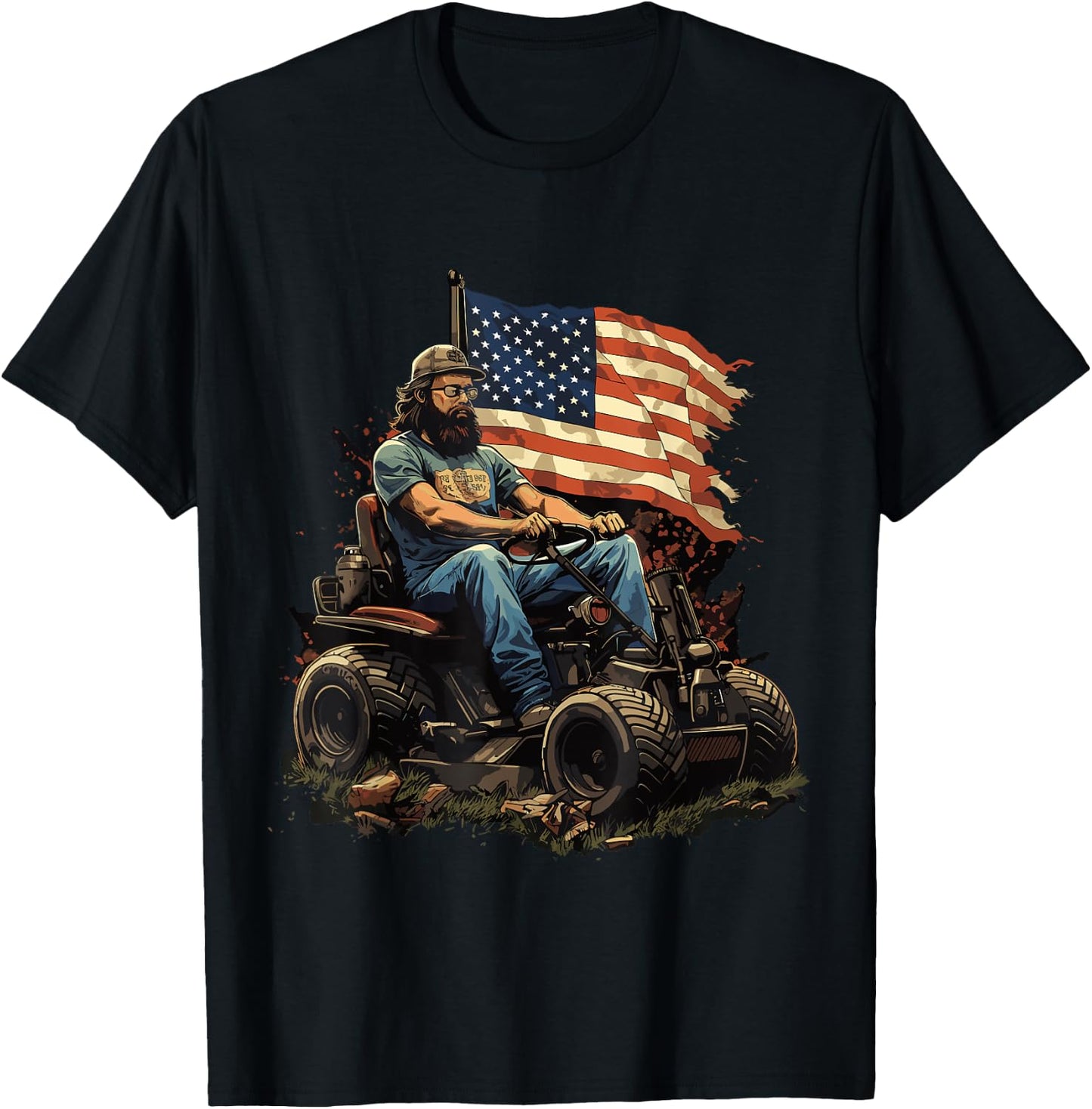 Funny racing lawnmower US Flag & lawn mower racing T-Shirt - T-Shirt | Black