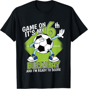 Kids 6 Year Old Soccer Player Boy Birthday 6th Bday Soccer Theme T-Shirt - T-Shirt | Black