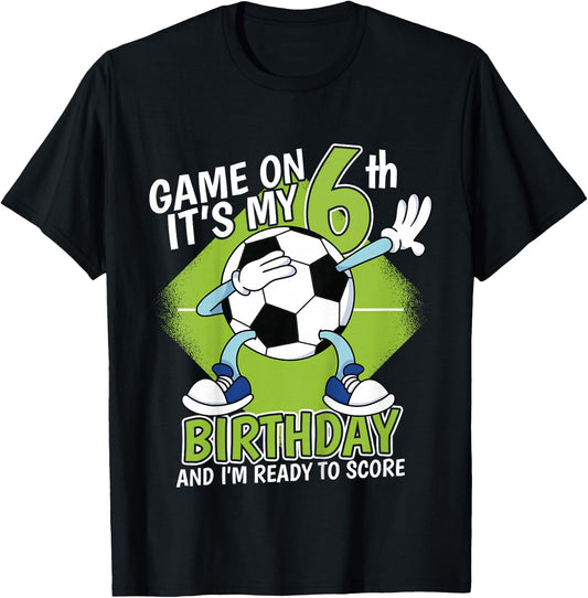 Kids 6 Year Old Soccer Player Boy Birthday 6th Bday Soccer Theme T-Shirt - T-Shirt | Black