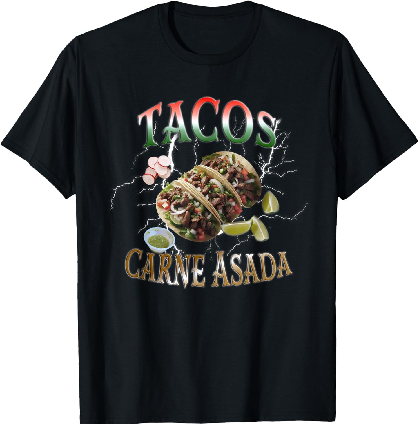 Tacos carne asada Vintage Bootleg Rap 90s T-Shirt - T-Shirt | Black