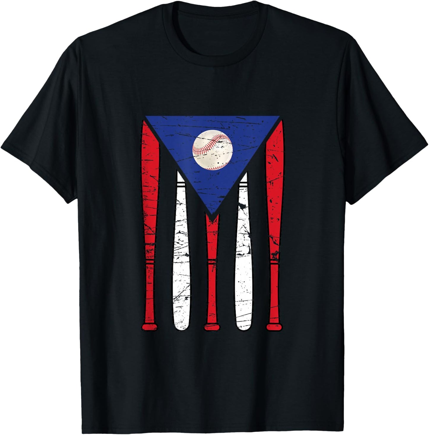 Puerto Rico Baseball Inspired By Puerto Rican Flag Vintage T-Shirt - T-Shirt | Black