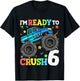 Kids Monster Truck Shark 6th Birthday Boy 6 Six Year Old T-Shirt - T-Shirt | Black