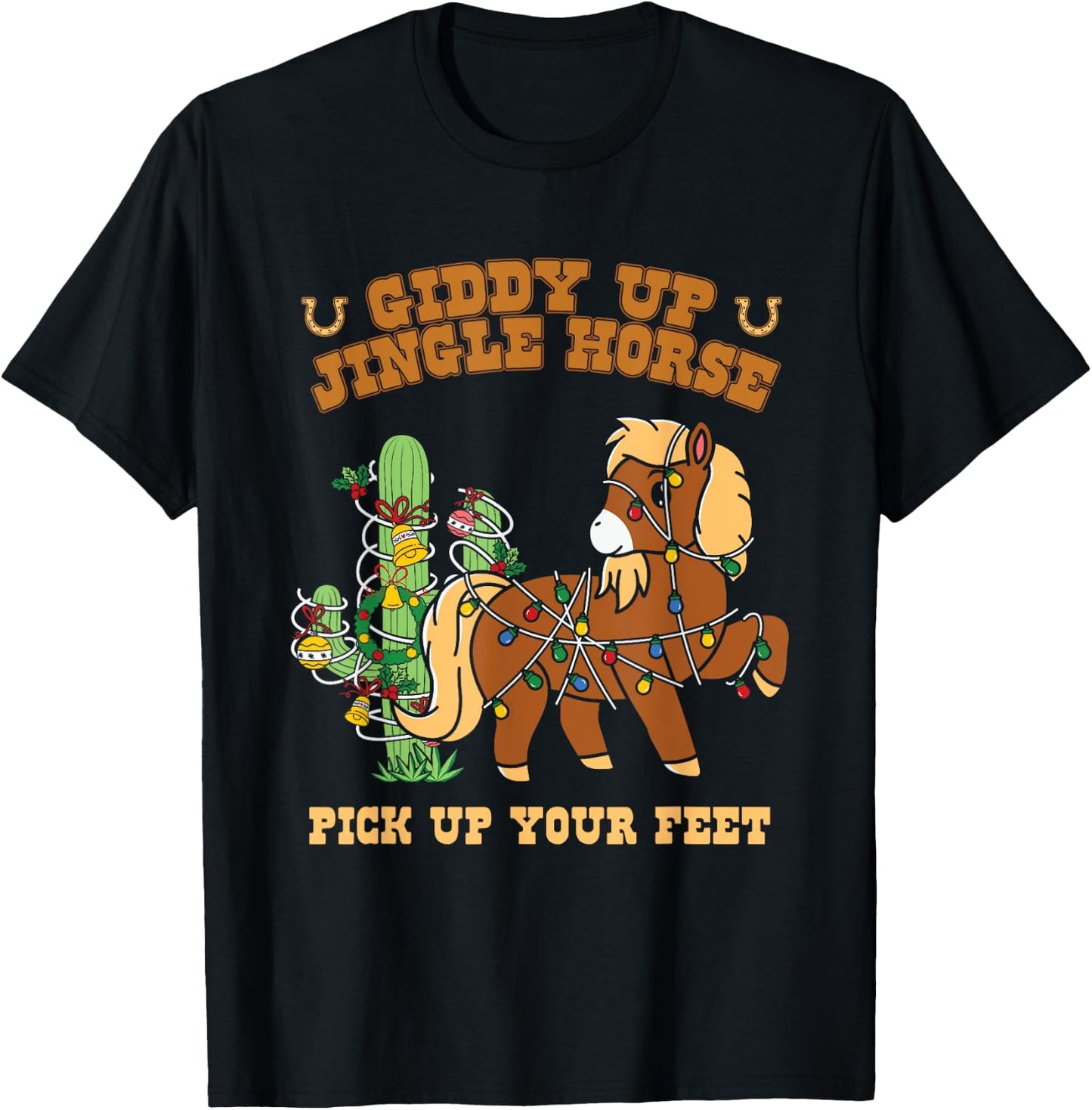 Western Cowboy Christmas Giddy Up Jingle Horse Merry Xmas T-Shirt - T-Shirt | Black
