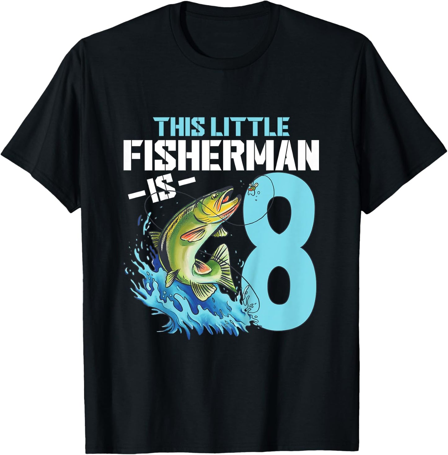 Kids Fishing Birthday Shirt 8 Year Old Boy Fisher 8th Bday Kids T-Shirt - T-Shirt | Black