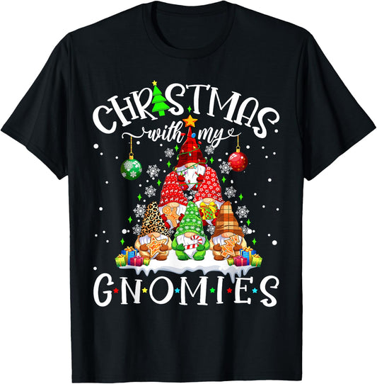 Christmas With My Gnomies Xmas Pajama Pine Tree Gnome Garden T-Shirt - T-Shirt | Black