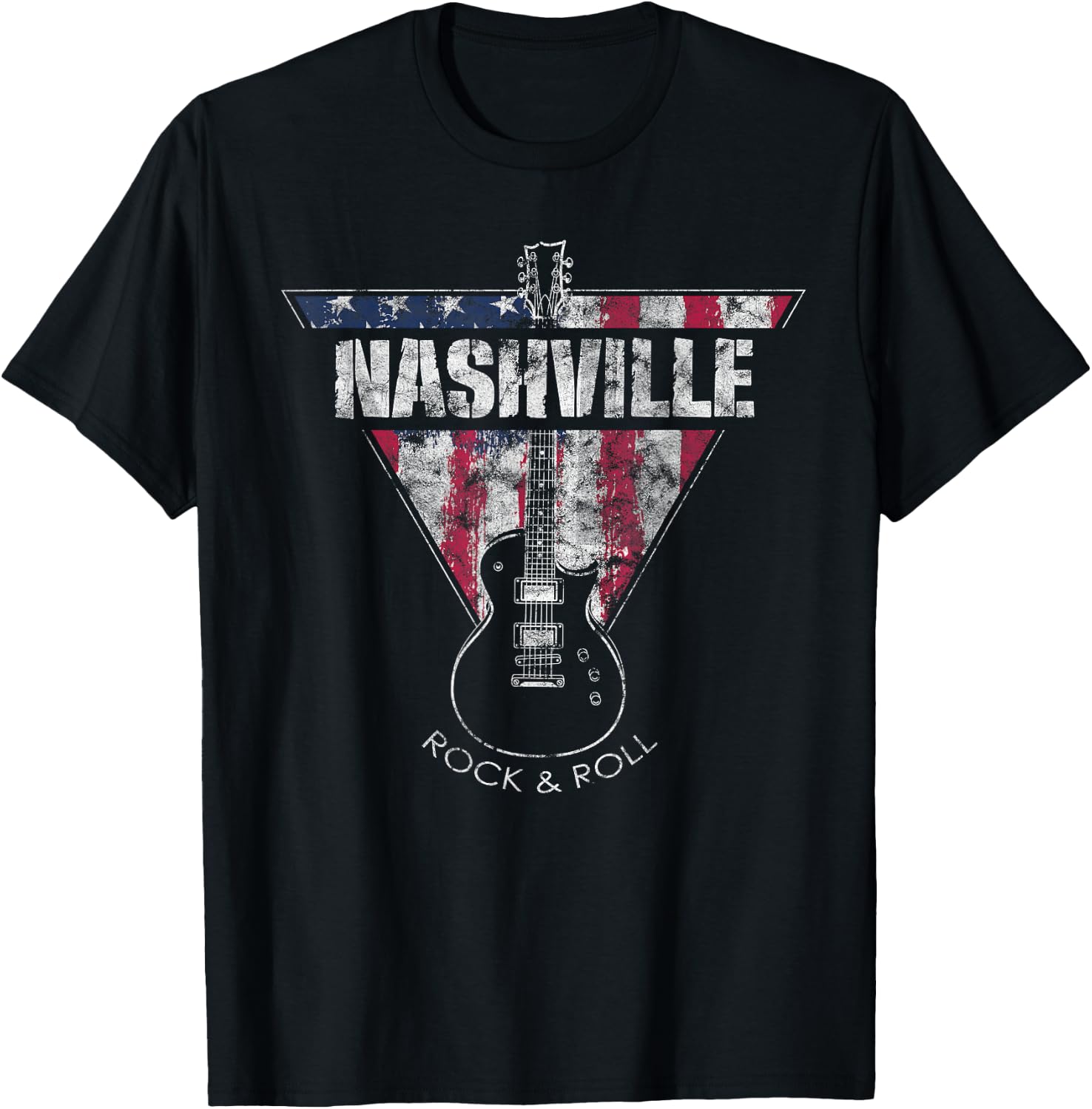 Nashville Souvenir Vintage American Flag Guitar Player T-Shirt - T-Shirt | Black