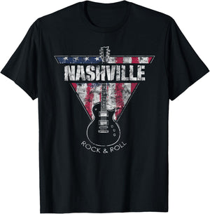 Nashville Souvenir Vintage American Flag Guitar Player T-Shirt - T-Shirt | Black