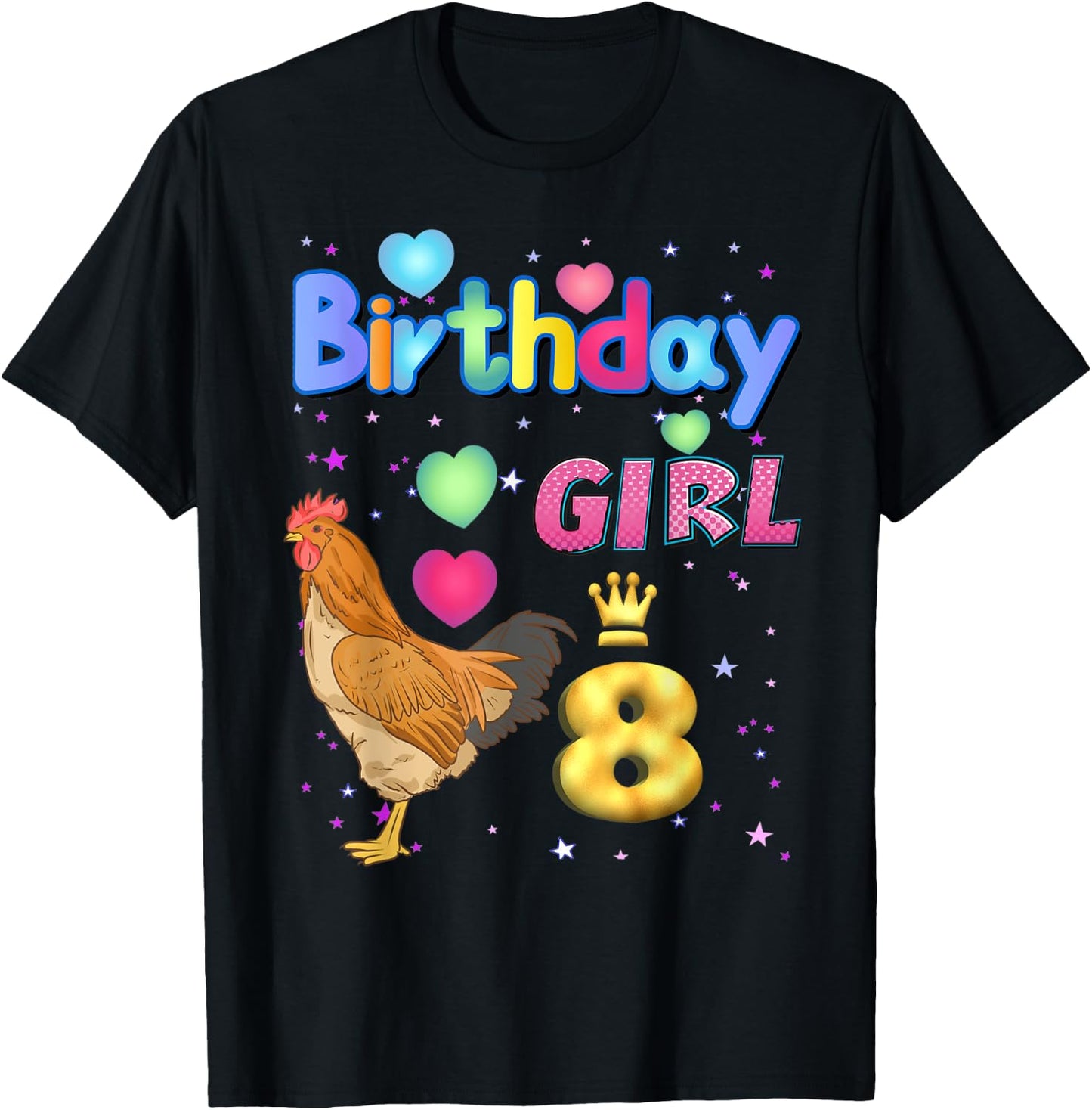 Kids 8Years Old Chicken Its my 8th birthday Girl Chicken T-Shirt - T-Shirt | Black