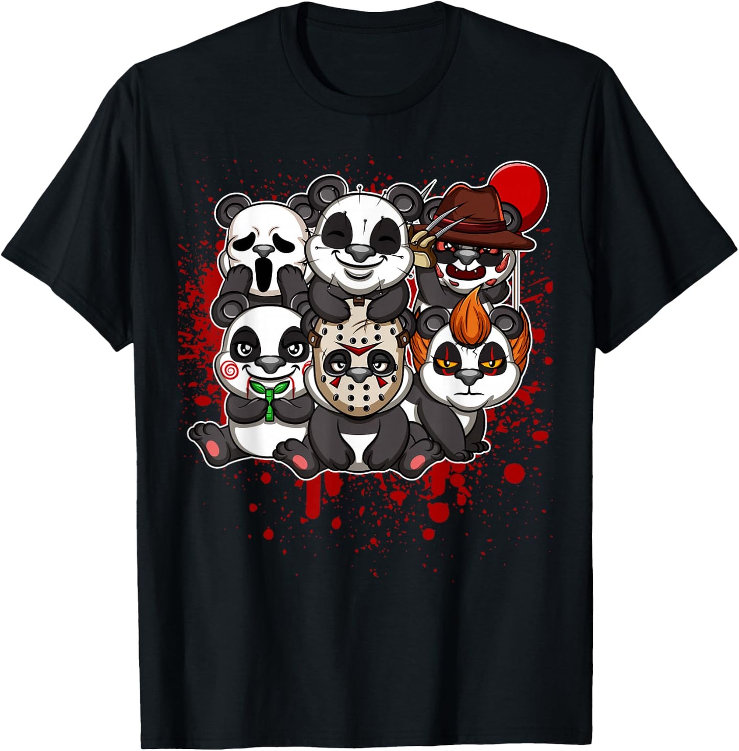 Favorite Classic Horror Movie Characters Animals - My Little Horror Crew - Halloween Pandas T-Shirt - T-Shirt | Black