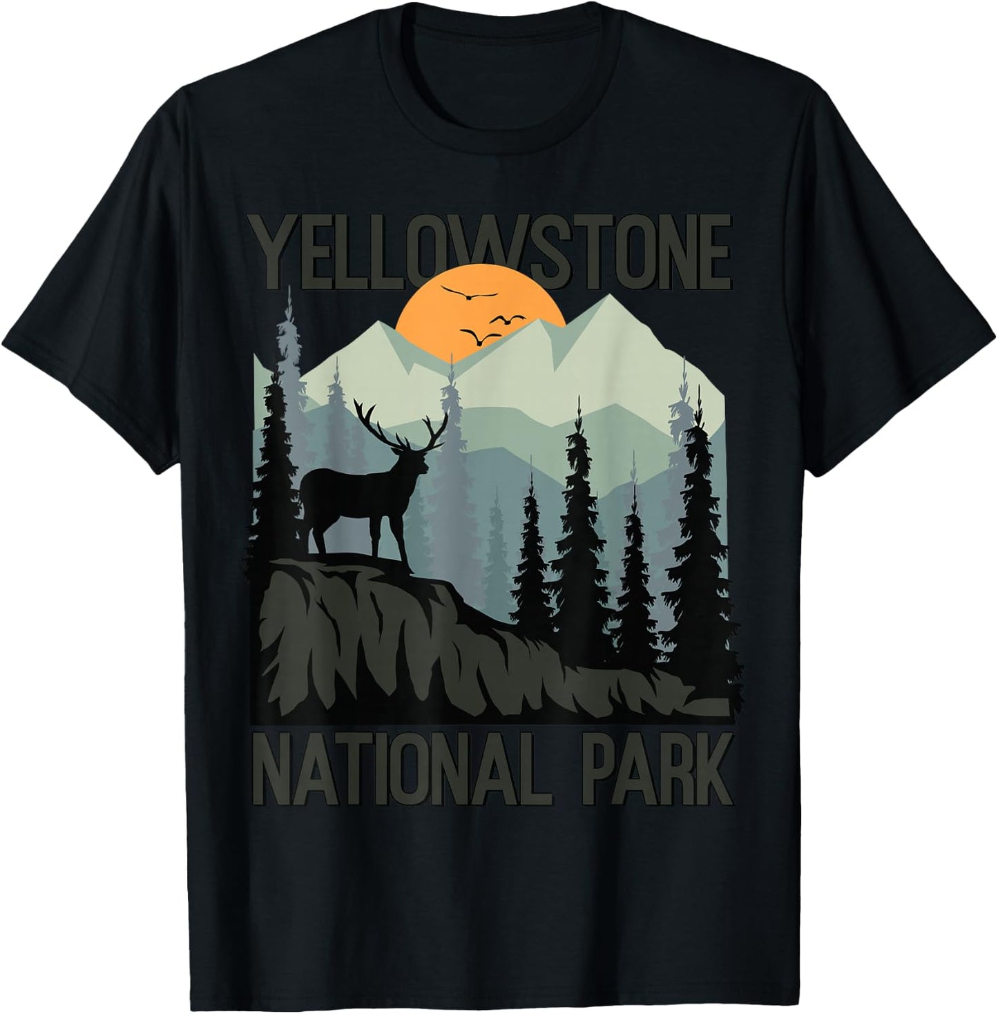 Yellowstone National Park Mountains Wilderness Sunset Hiking T-Shirt - T-Shirt | Black