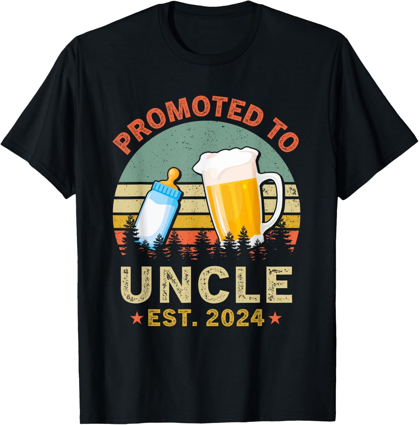 Promoted To Great Uncle Est 2024 New Uncle Beer And Milk T-Shirt - T-Shirt | Black