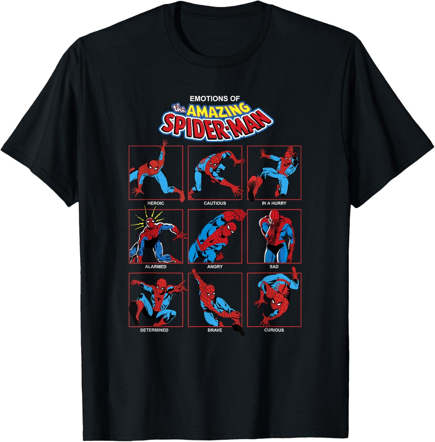 Marvel Spider-Man Classic Expressions of Spider-Man Grid T-Shirt - T-Shirt | Black