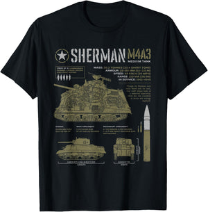 Sherman Tank World War 2 Blueprint T-Shirt - T-Shirt | Black