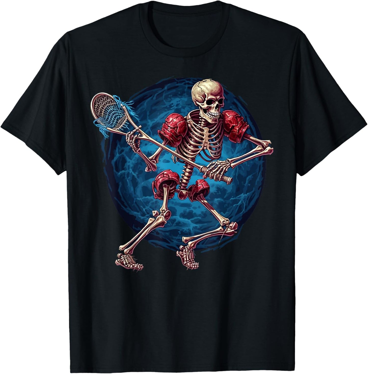 Lacrosse Sports Lover Halloween Lacrosse Player Skeleton T-Shirt - T-Shirt | Black