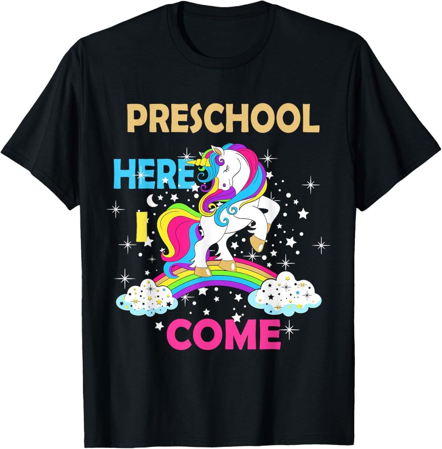 Look Out Preschool Here I Come Girl Unicorn Pre School T-Shirt - T-Shirt | Black