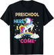 Look Out Preschool Here I Come Girl Unicorn Pre School T-Shirt - T-Shirt | Black