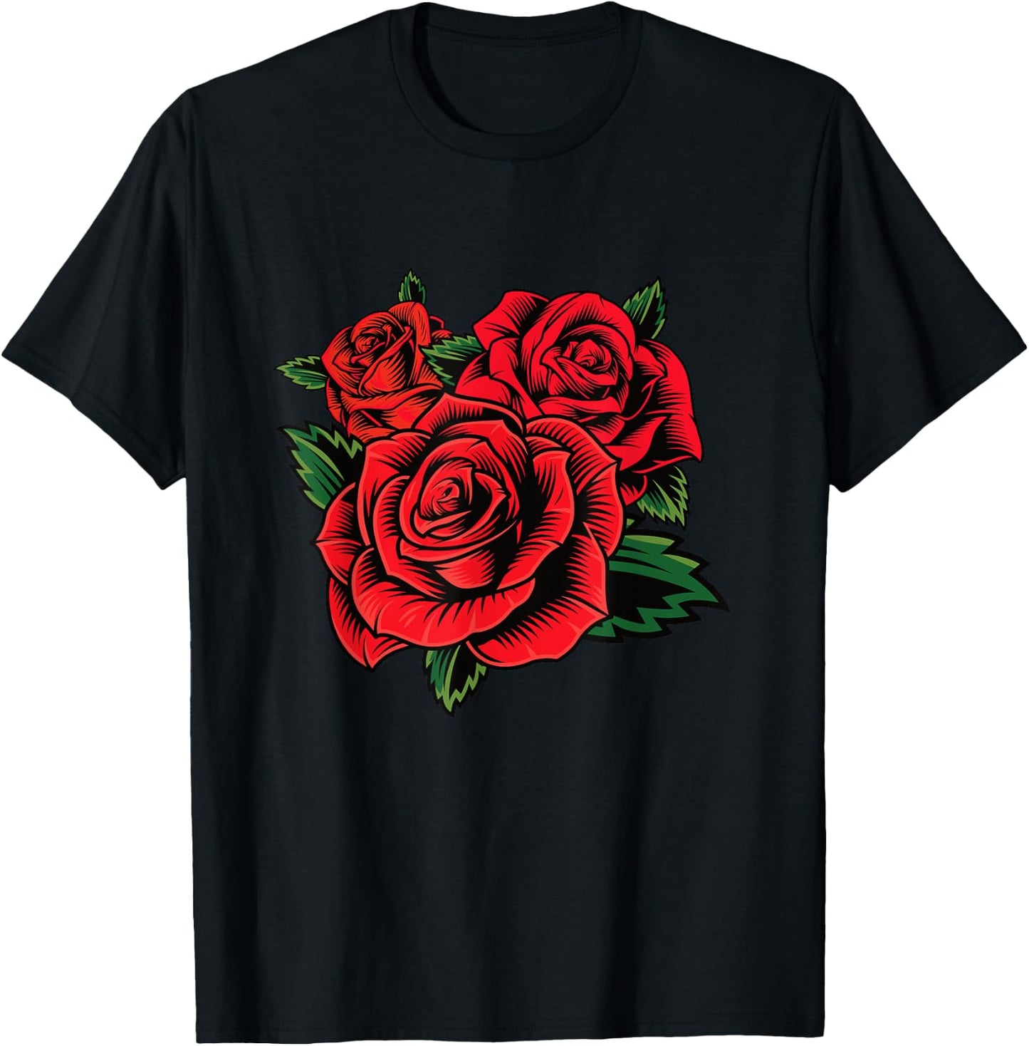 Cute Red Roses Flower Gardening Red Roses Flower Valentines T-Shirt - T-Shirt | Black