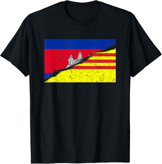 Cambodia Khmer Cambodian Vietnam Vietnamese Mixed DNA Flag T-Shirt - T-Shirt | Black
