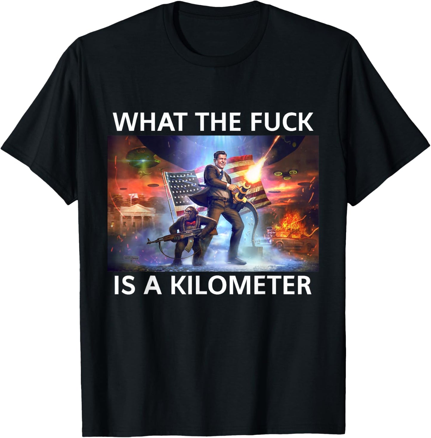 WTF What The Fuck Is A Kilometer George Washington Funny T-Shirt - T-Shirt | Black