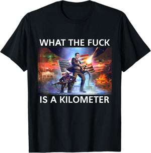 WTF What The Fuck Is A Kilometer George Washington Funny T-Shirt - T-Shirt | Black